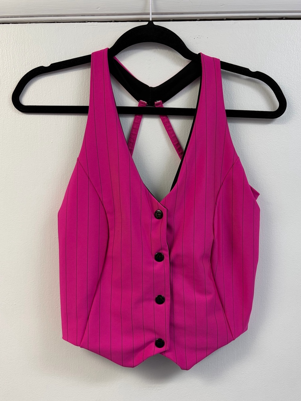 Kelle Fuchsia Pinstripe Snap-Front Vest